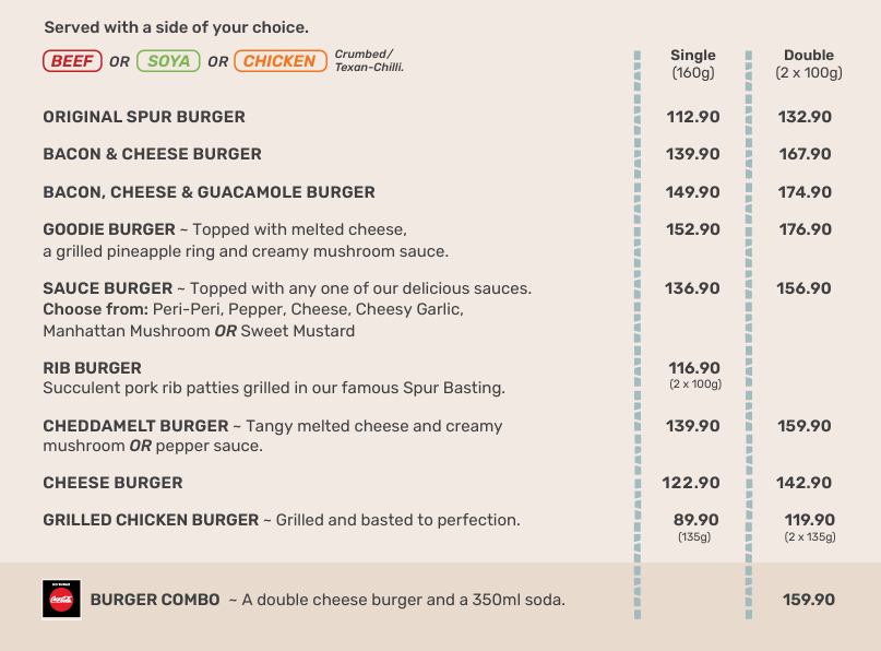 Spur Burgers Menu and Prices