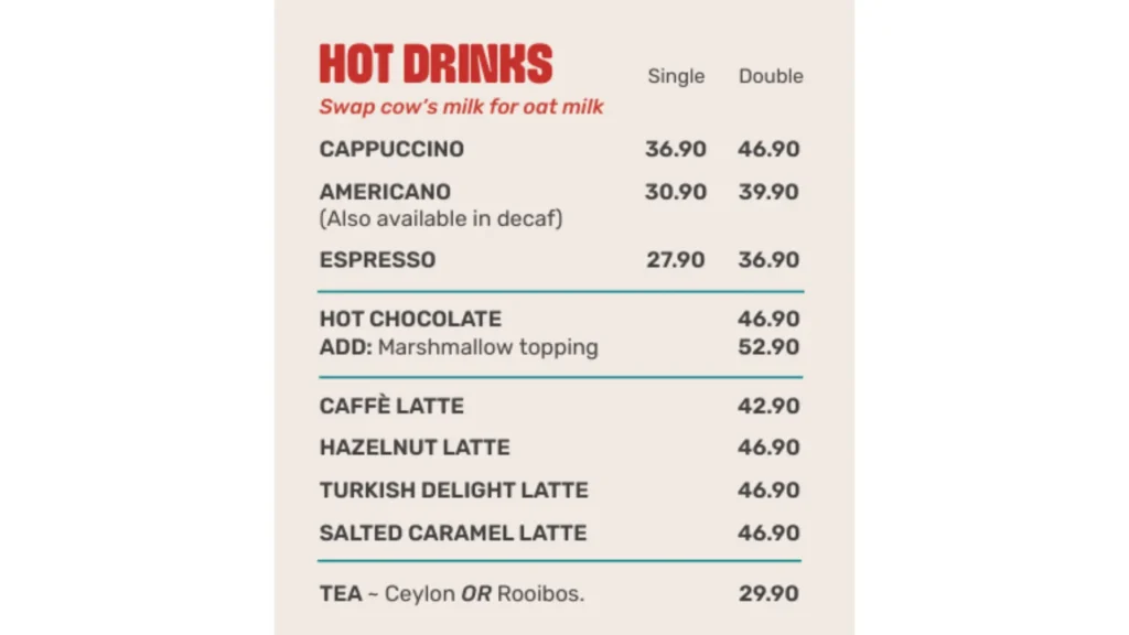 Spur Hot Drinks Menu and Prices 2024