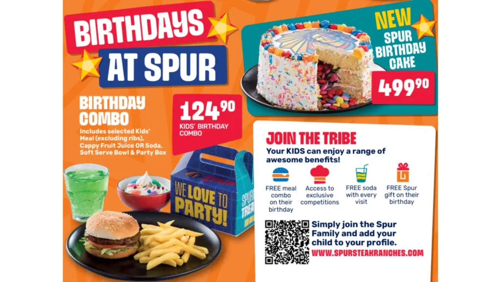 Spur Kids Birthday Menu