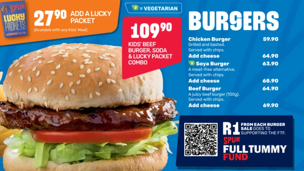 Spur Kids Burger Menu