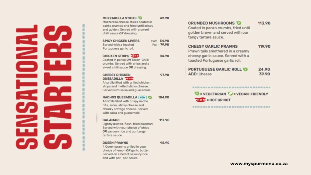 Spur Sizzling Starters and Light Meals Menu Prices 2025 1 Spur Sizzling Starter & Light Meals Menu
