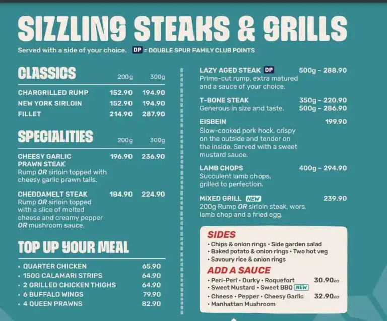 Spur Steak Ranches Menu with Prices