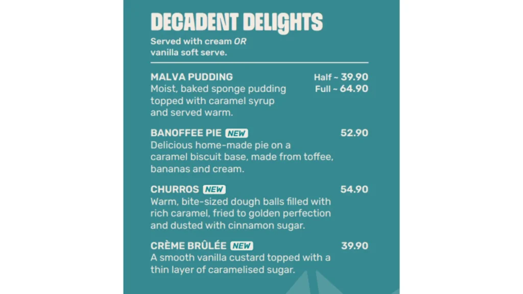 Spur Decadent Delight Menu and Prices 2024