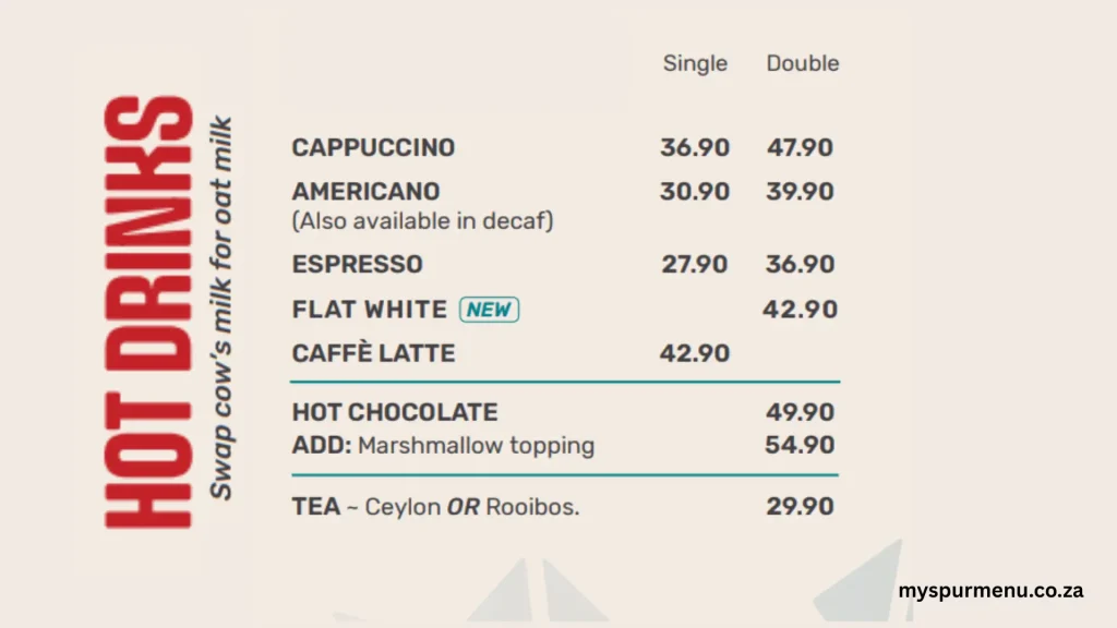 Spur Hot Drinks Menu