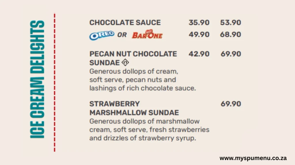 Spur Ice Cream Menu