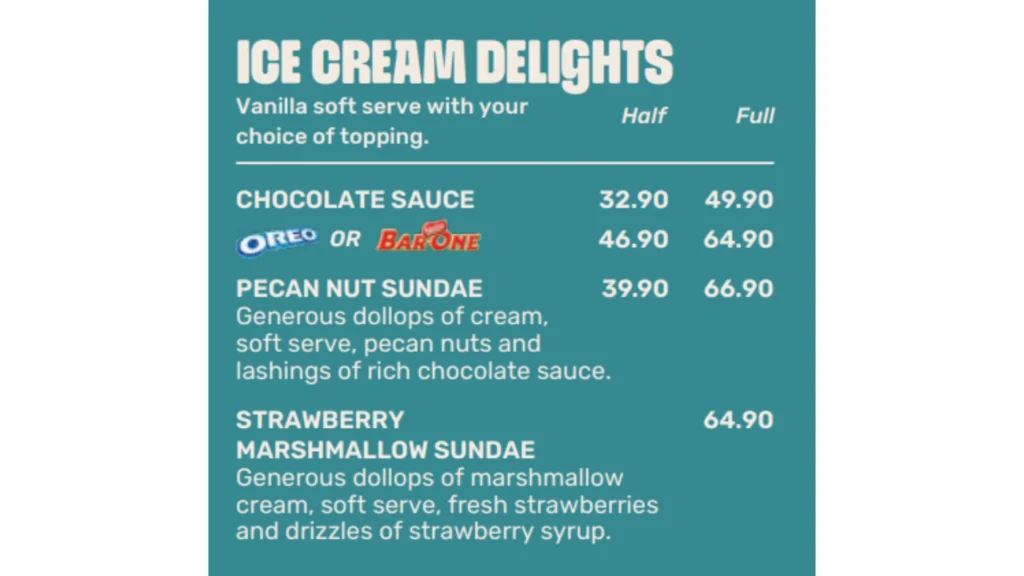 Spur Ice-cream Menu and Prices 2024