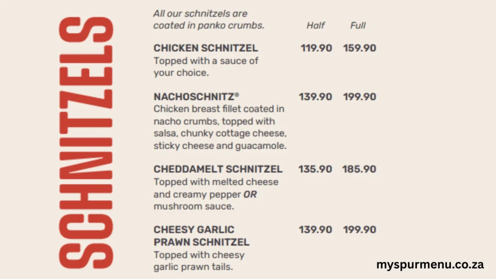 Spur Chicken Schnitzel Menu and Prices 2025 1 Spur Schnitzel Menu