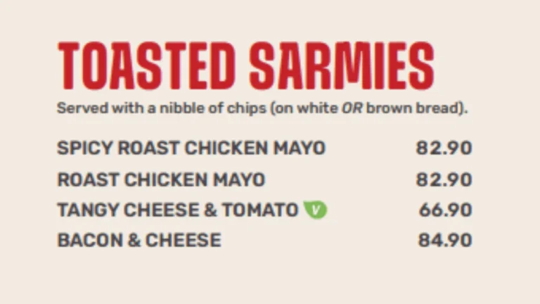Spur Toasted Sarmies Menu