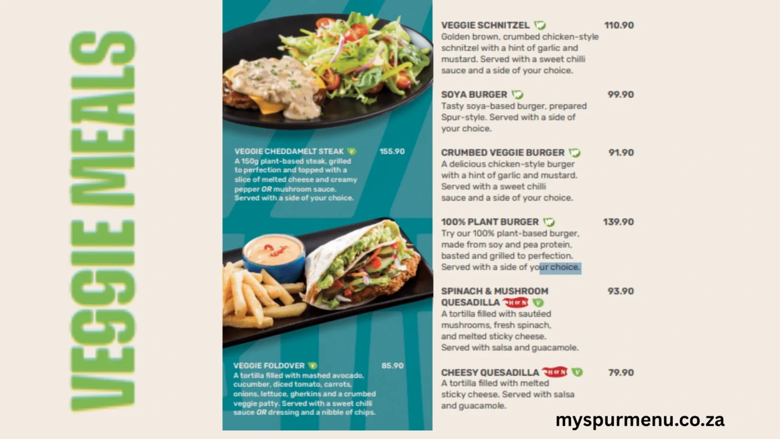 Spur Vegetarian Menu